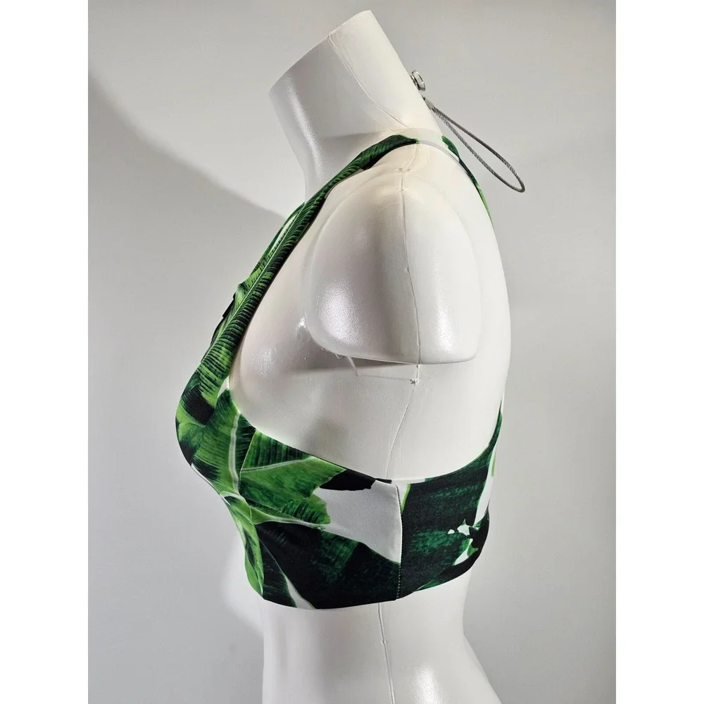 Stone Fox Swimwear Womens S Green Leaf Zip-Down High Neck Tankini‎ Bikini Top
